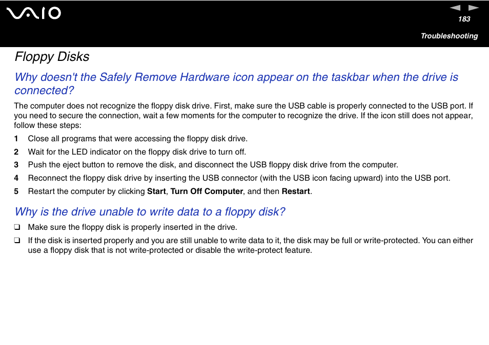 Floppy disks | Sony VGN-S460P User Manual | Page 183 / 200