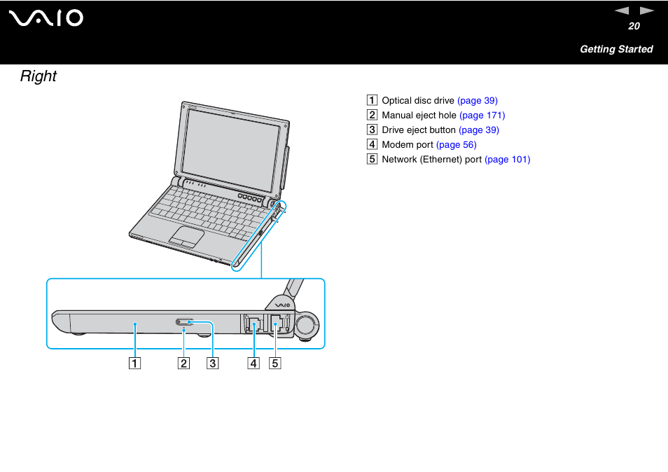 Right | Sony VGN-S460P User Manual | Page 20 / 200