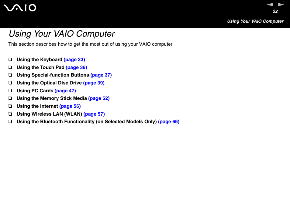 Using your vaio computer | Sony VGN-S460P User Manual | Page 32 / 200