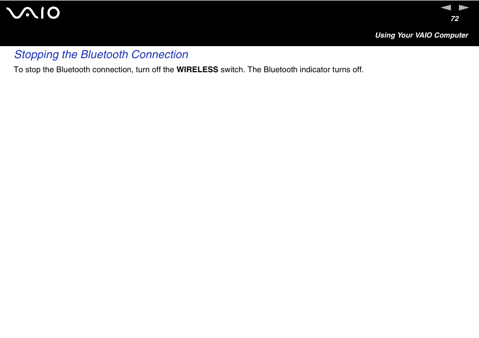 Stopping the bluetooth connection | Sony VGN-S460P User Manual | Page 72 / 200