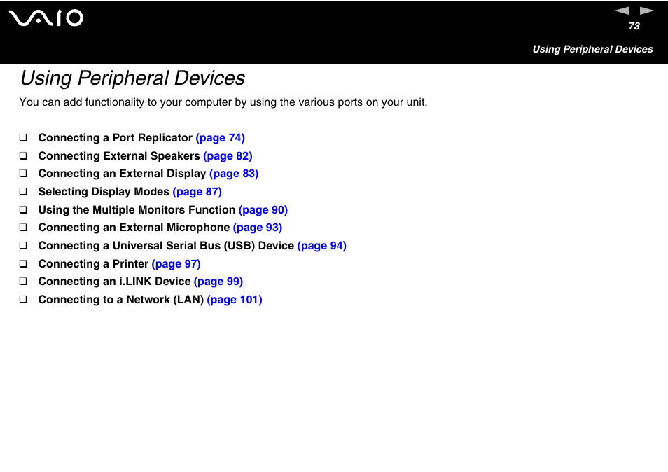 Using peripheral devices | Sony VGN-S460P User Manual | Page 73 / 200