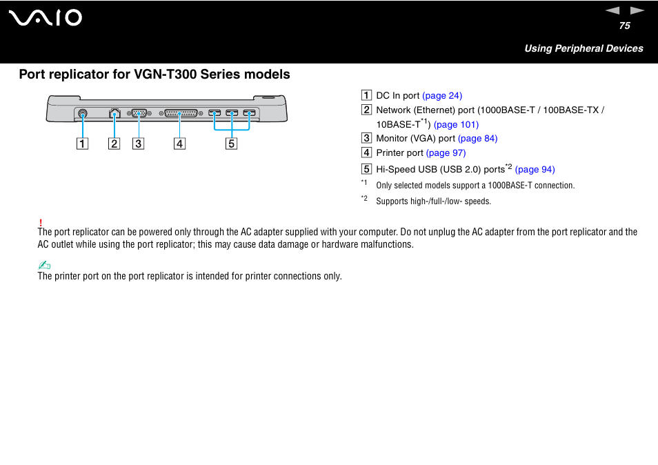 Port replicator for vgn-t300 series models | Sony VGN-S460P User Manual | Page 75 / 200