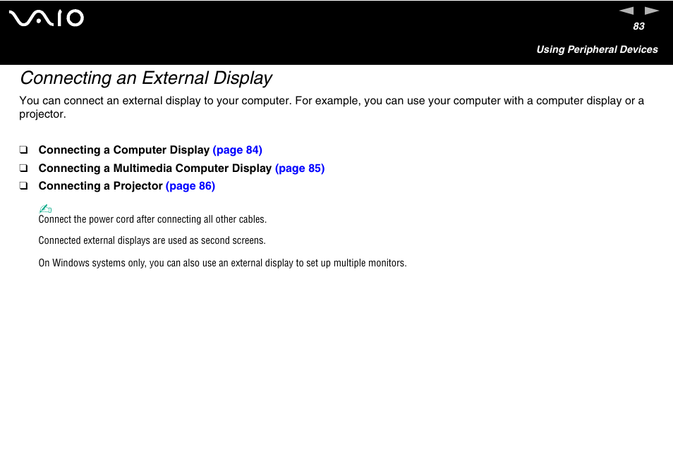 Connecting an external display | Sony VGN-S460P User Manual | Page 83 / 200