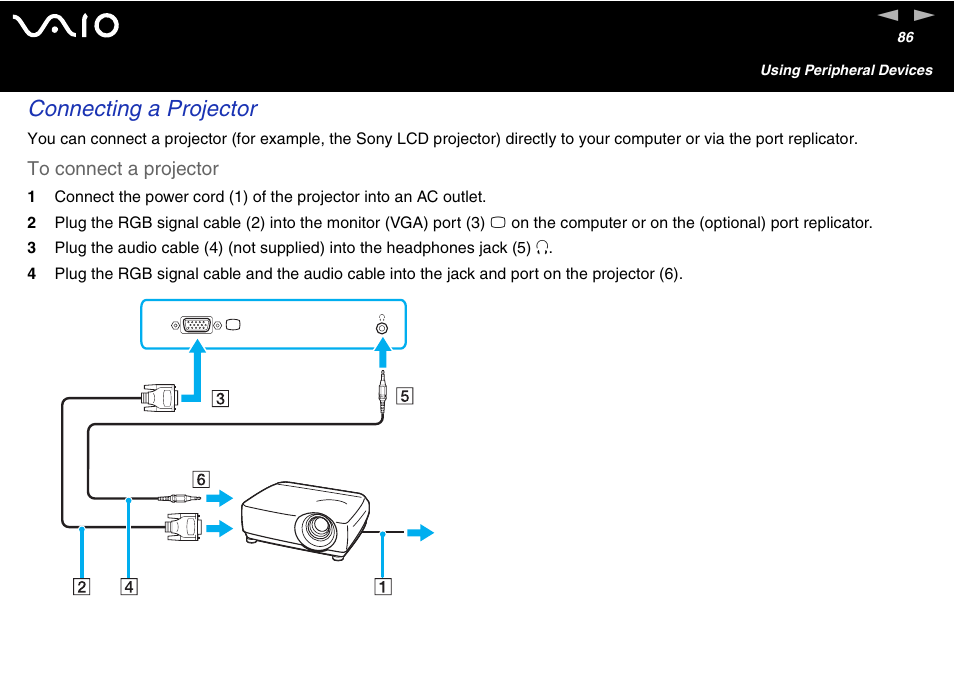 Connecting a projector | Sony VGN-S460P User Manual | Page 86 / 200