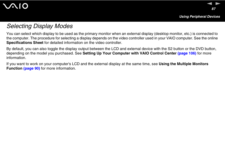 Selecting display modes | Sony VGN-S460P User Manual | Page 87 / 200