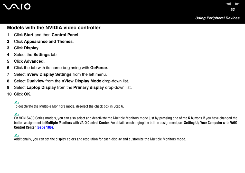 Models with the nvidia video controller | Sony VGN-S460P User Manual | Page 92 / 200