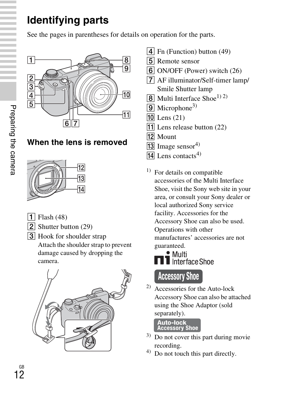 Identifying parts, When the lens is removed | Sony NEX-6 User Manual | Page 12 / 103