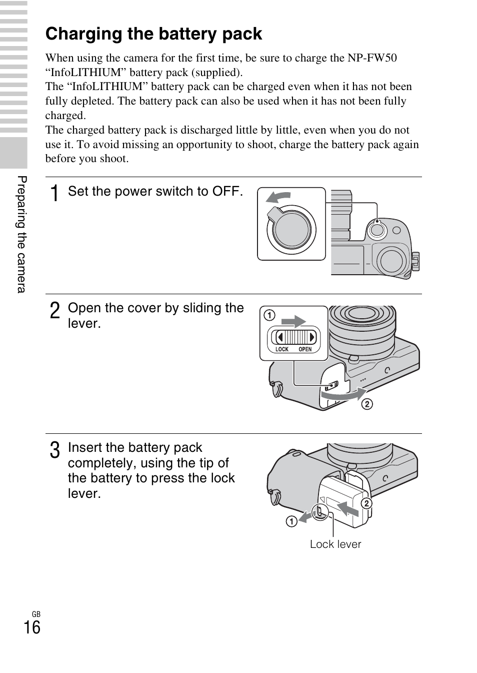 Charging the battery pack | Sony NEX-6 User Manual | Page 16 / 103