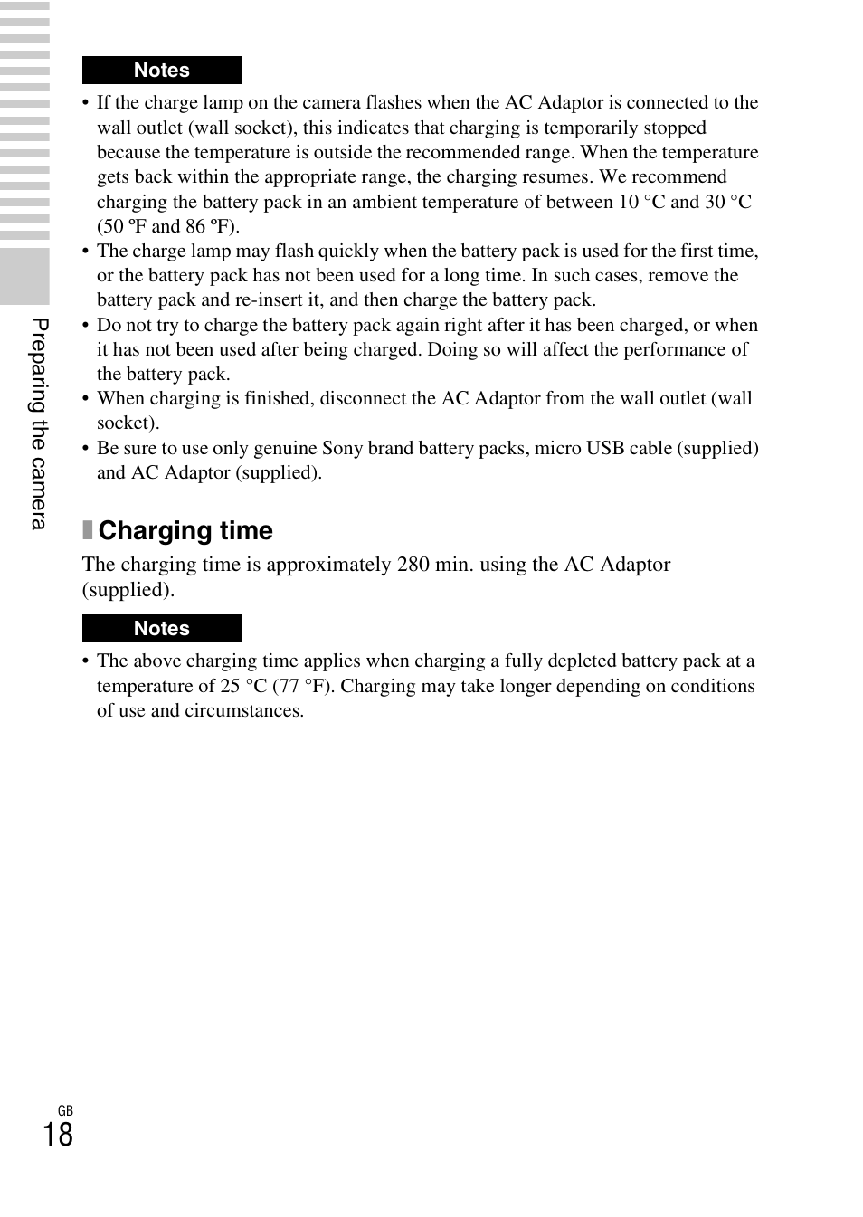 Xcharging time | Sony NEX-6 User Manual | Page 18 / 103