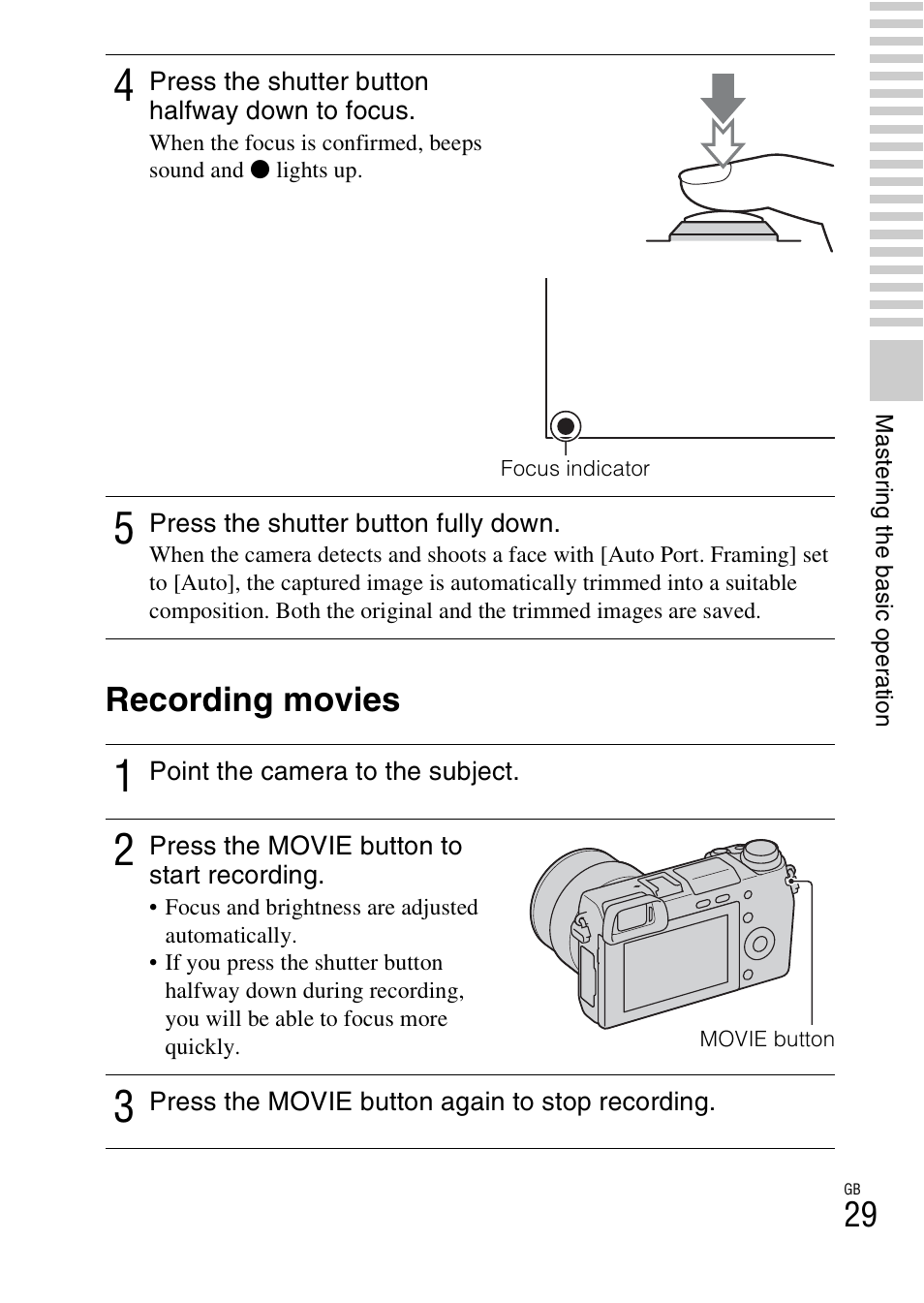 Recording movies | Sony NEX-6 User Manual | Page 29 / 103