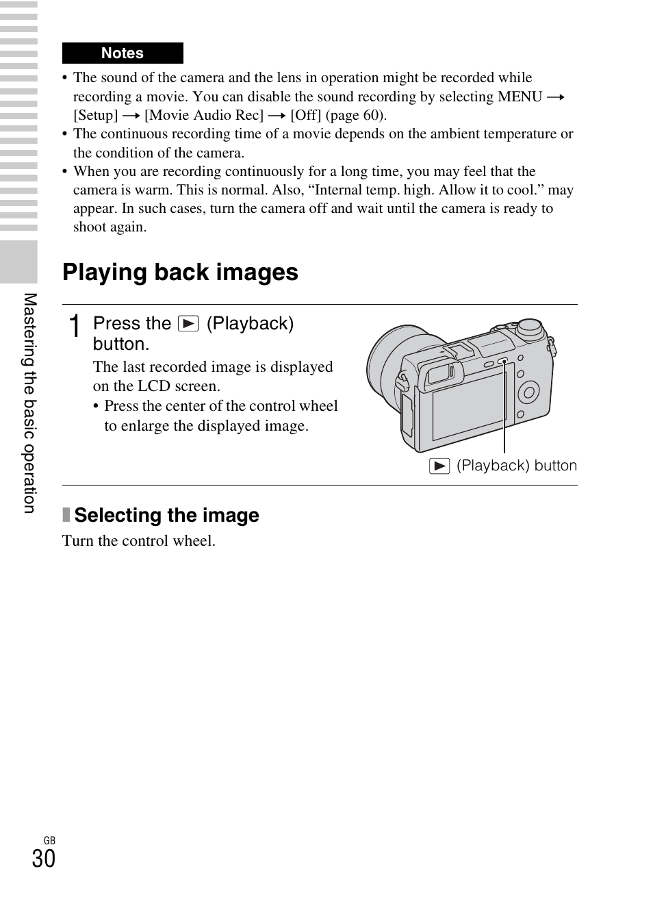 Playing back images, Xselecting the image | Sony NEX-6 User Manual | Page 30 / 103
