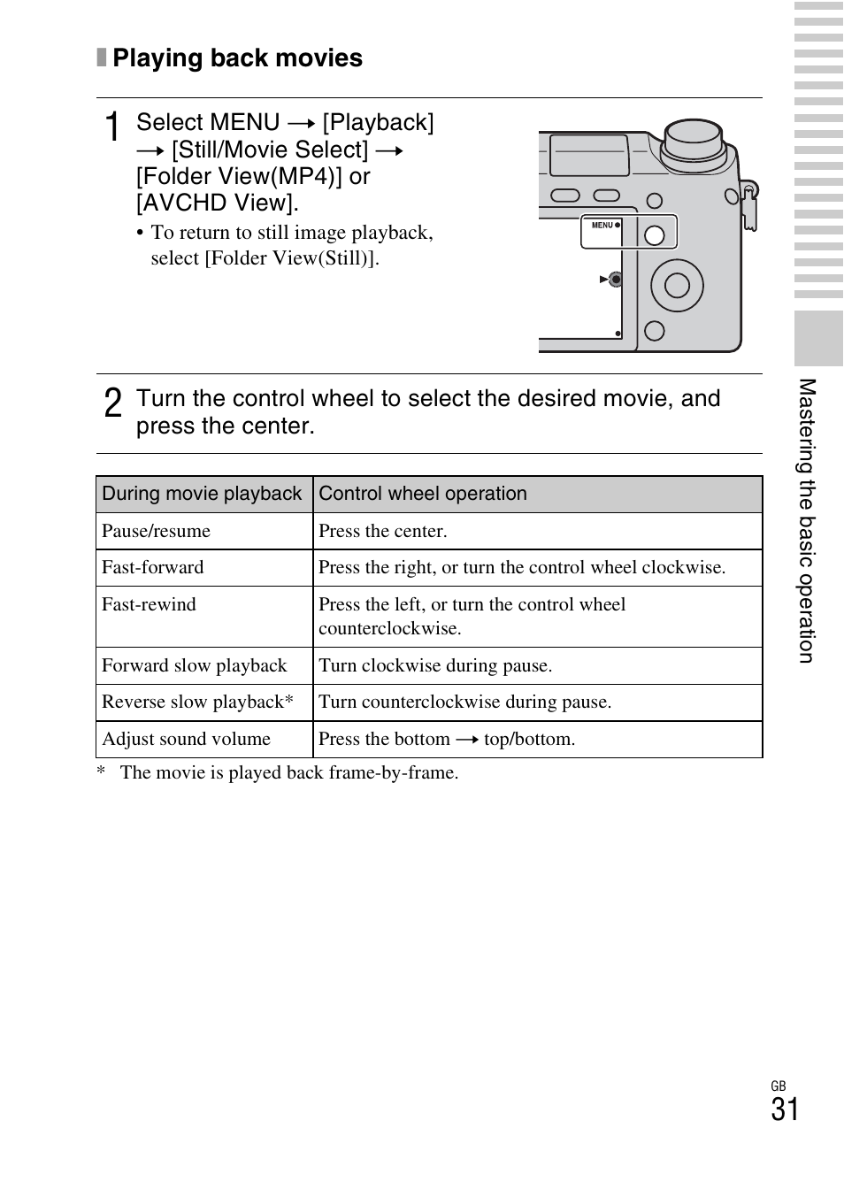 Xplaying back movies | Sony NEX-6 User Manual | Page 31 / 103