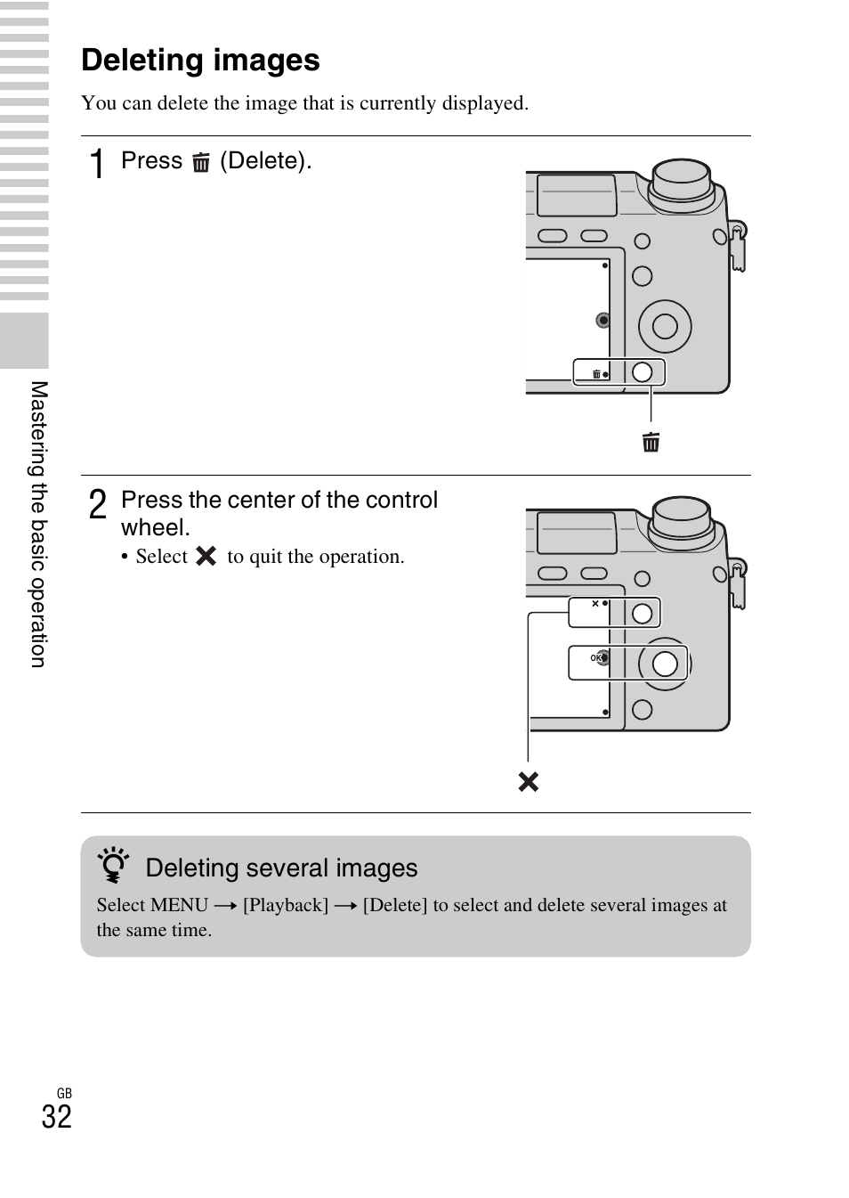 Deleting images | Sony NEX-6 User Manual | Page 32 / 103