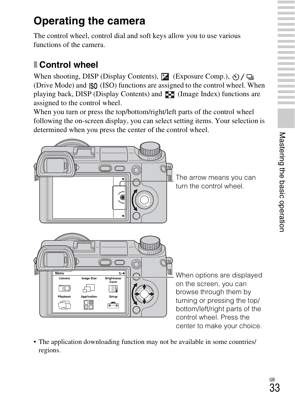 Operating the camera, Xcontrol wheel | Sony NEX-6 User Manual | Page 33 / 103