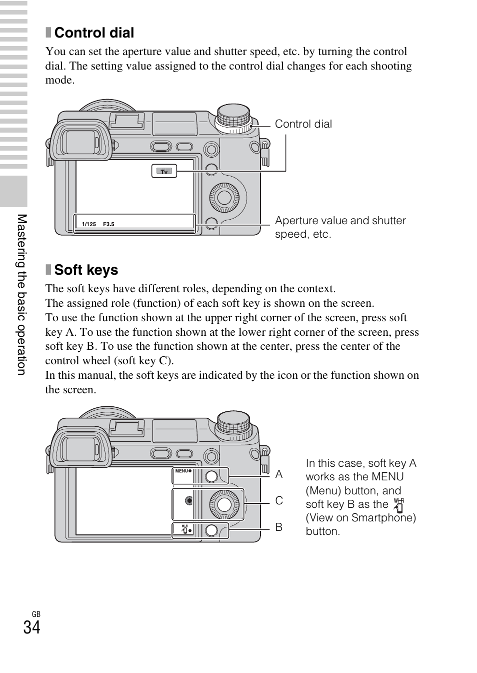 Xcontrol dial, Xsoft keys | Sony NEX-6 User Manual | Page 34 / 103