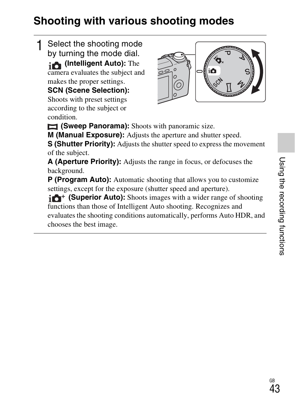 Shooting with various shooting modes | Sony NEX-6 User Manual | Page 43 / 103