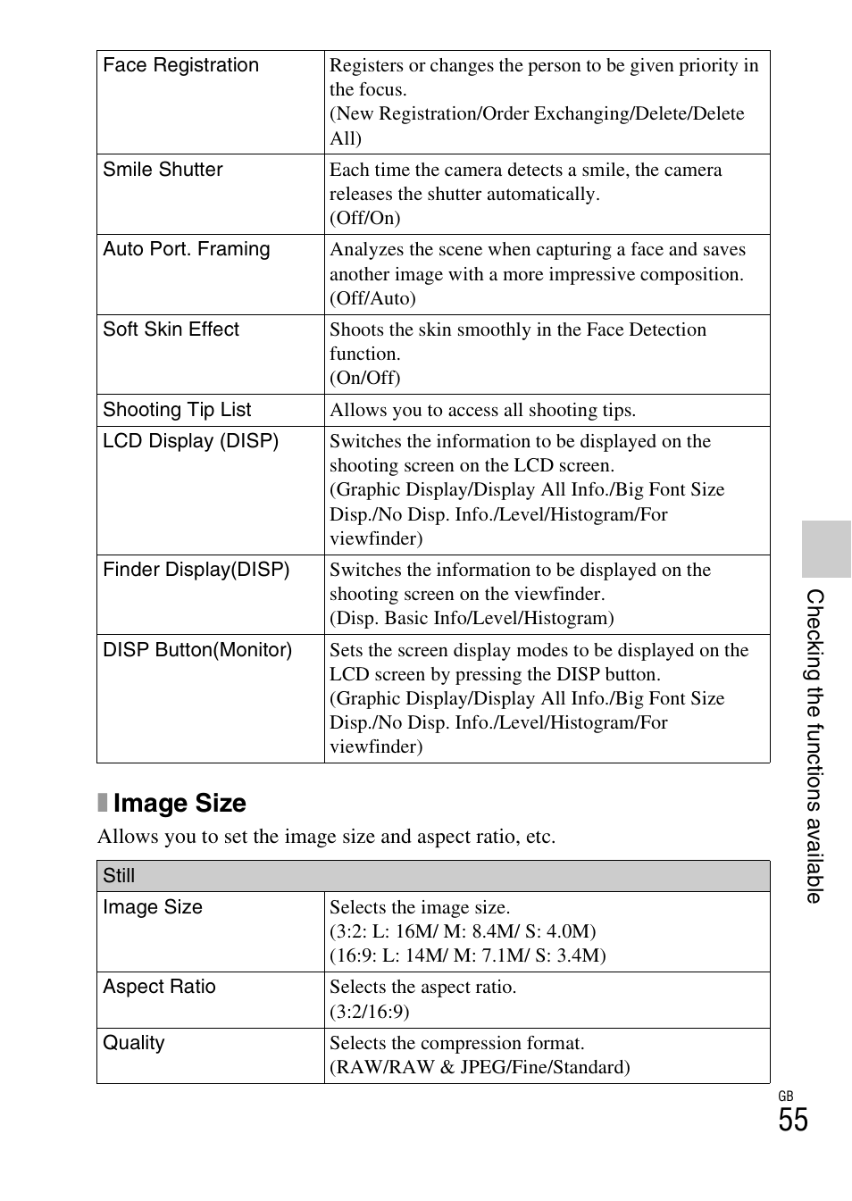 Ximage size | Sony NEX-6 User Manual | Page 55 / 103