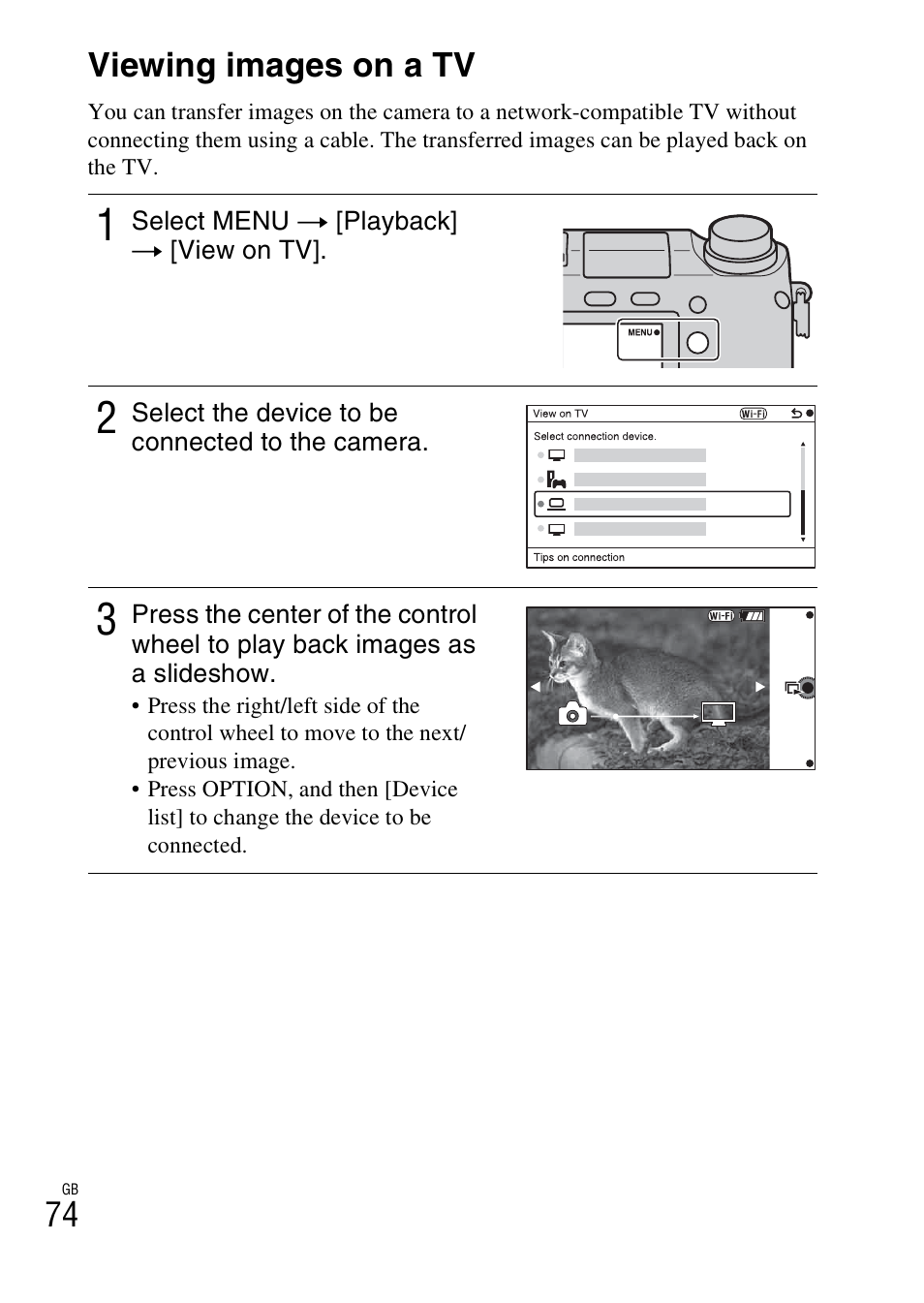 Viewing images on a tv, 74 viewing images on a tv | Sony NEX-6 User Manual | Page 74 / 103