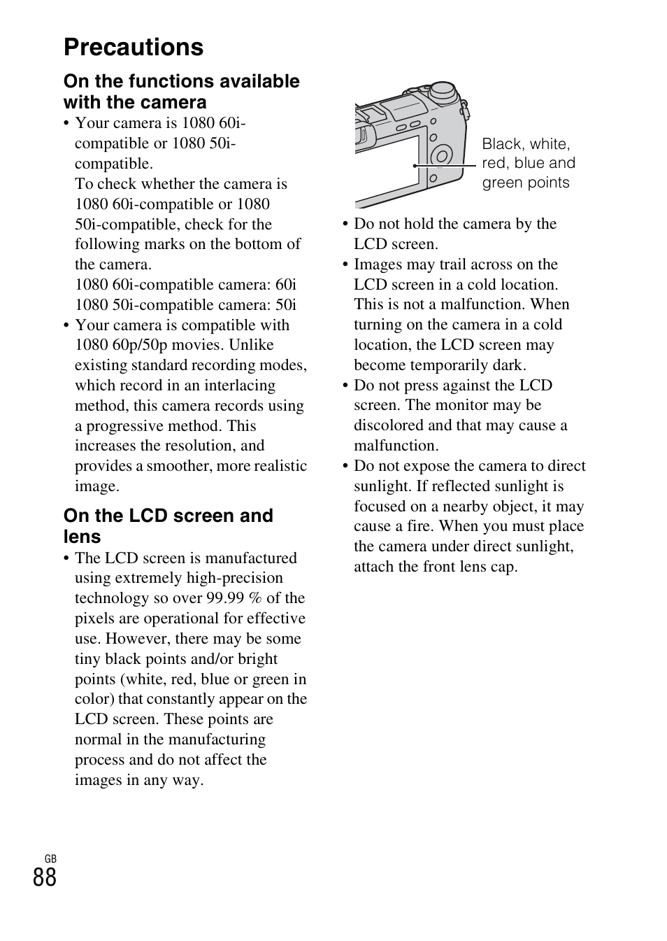 Precautions, 88 precautions | Sony NEX-6 User Manual | Page 88 / 103