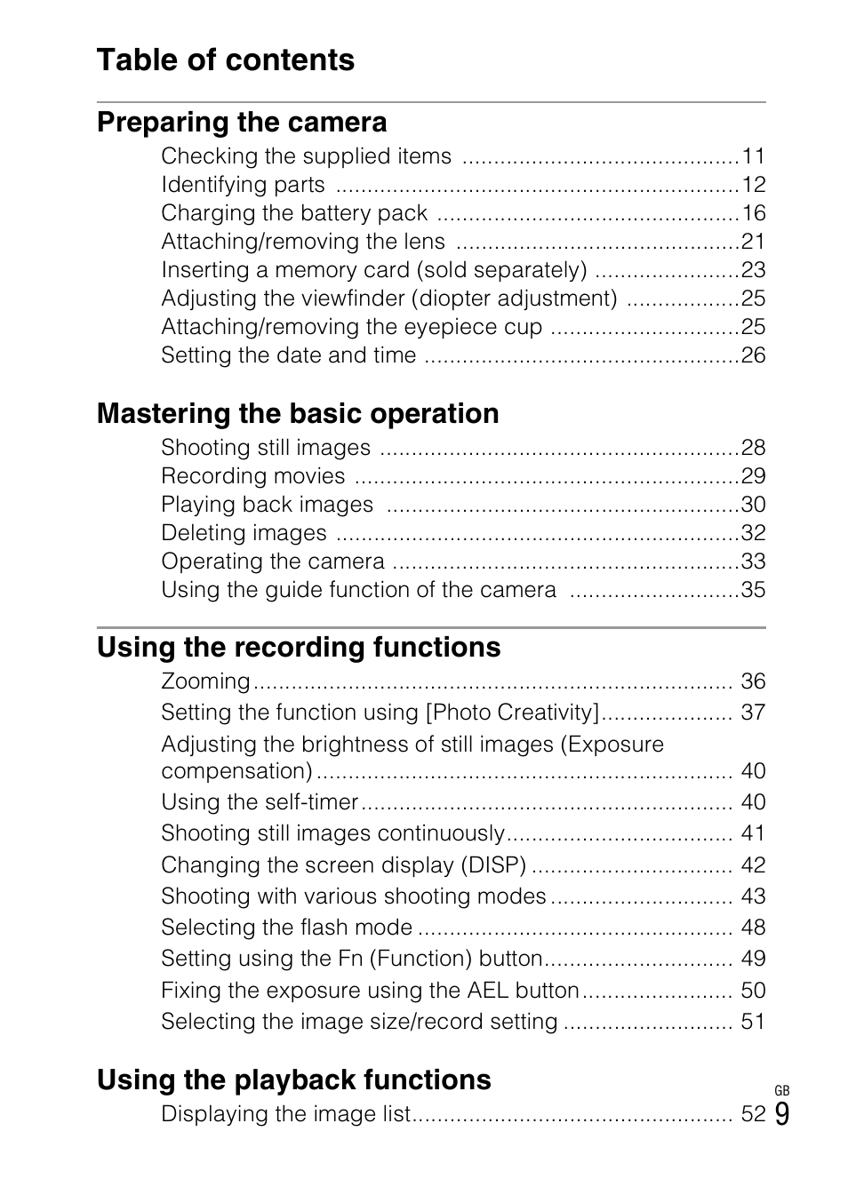 9table of contents | Sony NEX-6 User Manual | Page 9 / 103