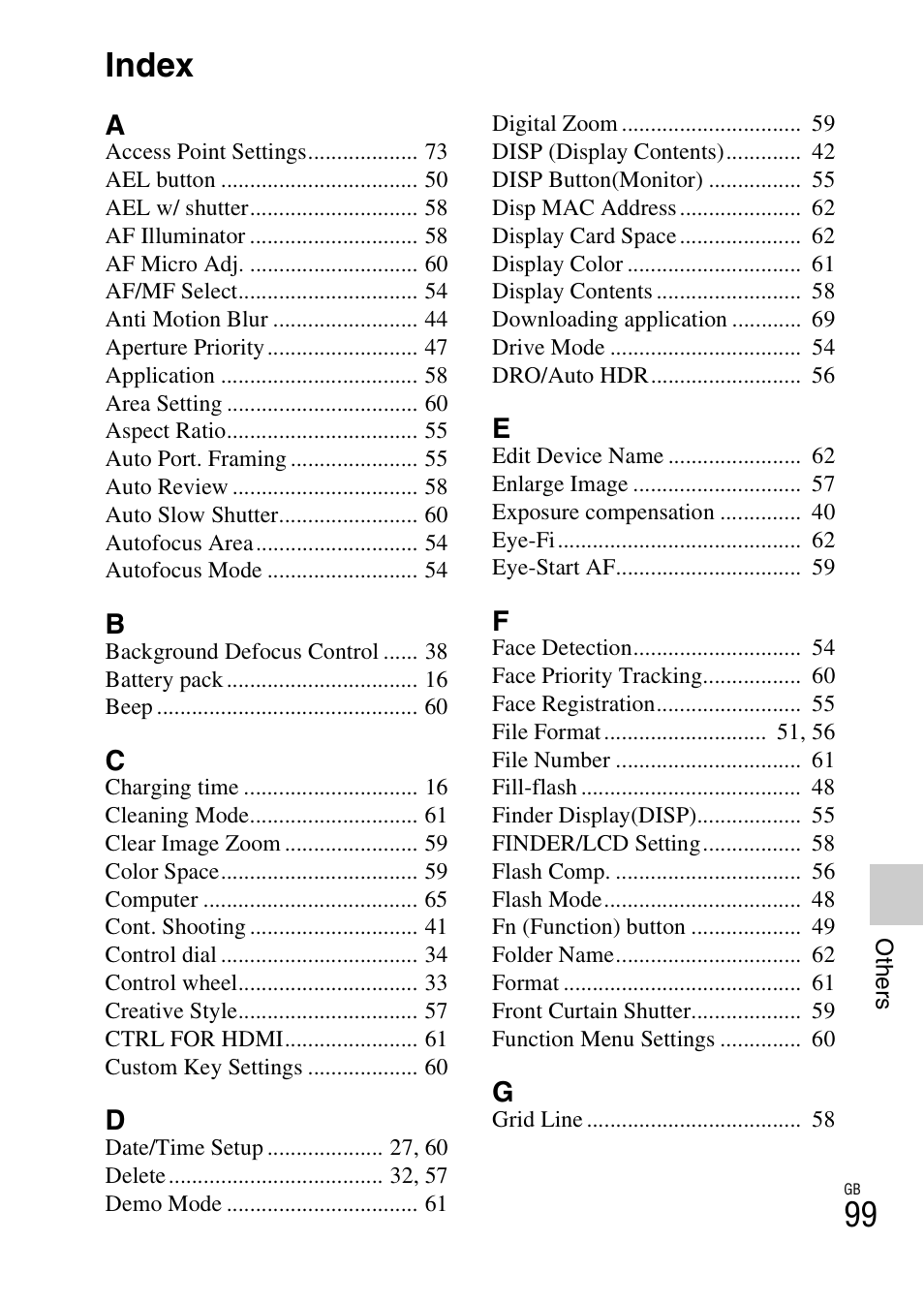 Index | Sony NEX-6 User Manual | Page 99 / 103