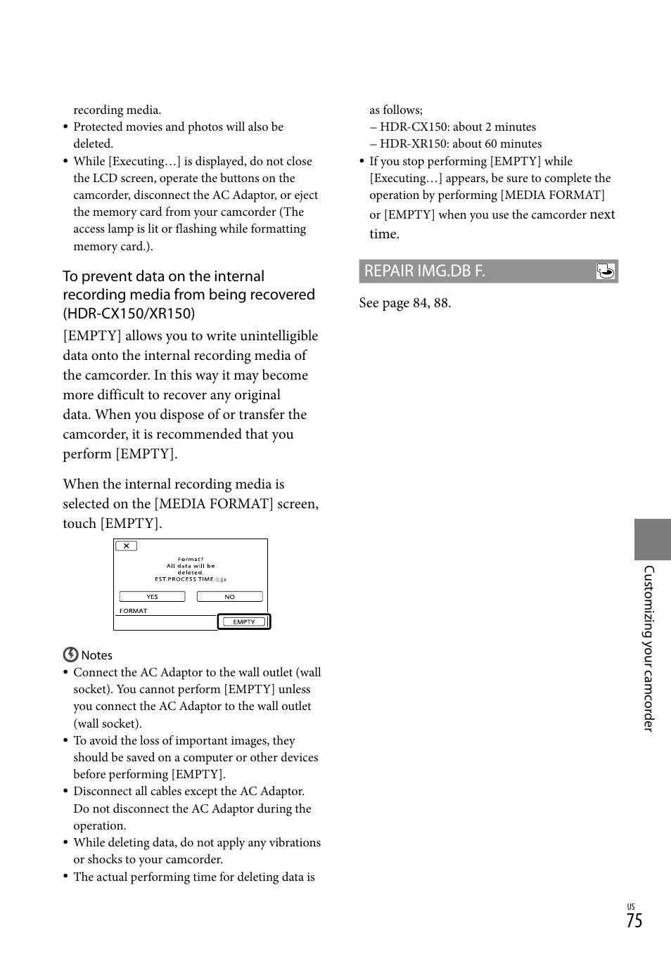 Repair img.db f | Sony HDR-XR150 User Manual | Page 75 / 109
