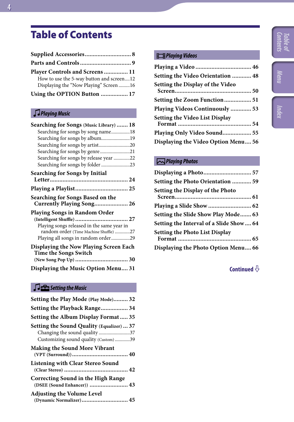 Sony NWZ-A818BLK User Manual | Page 4 / 125
