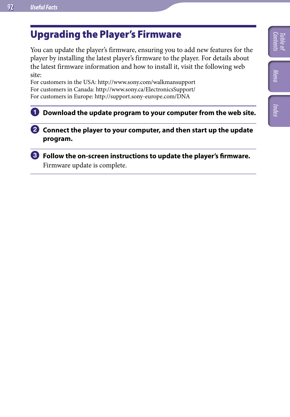 Upgrading the player’s firmware | Sony NWZ-A818BLK User Manual | Page 92 / 125