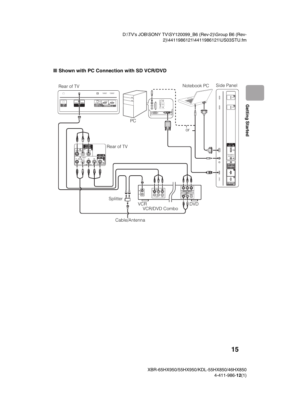 Xshown with pc connection with sd vcr/dvd | Sony XBR-55HX950 User Manual | Page 15 / 40