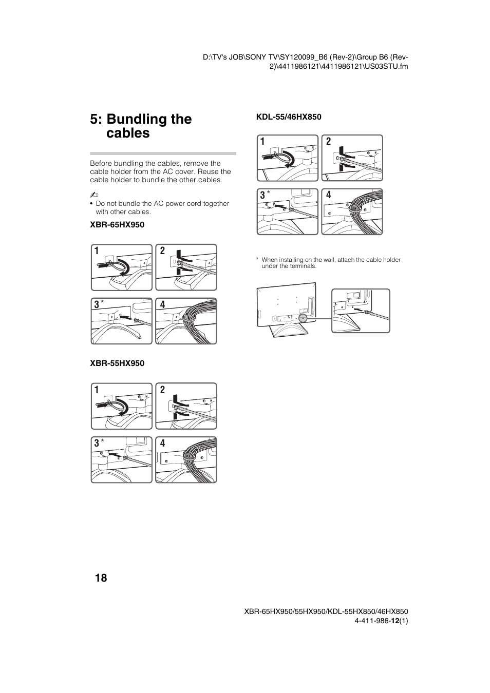 Bundling the cables | Sony XBR-55HX950 User Manual | Page 18 / 40
