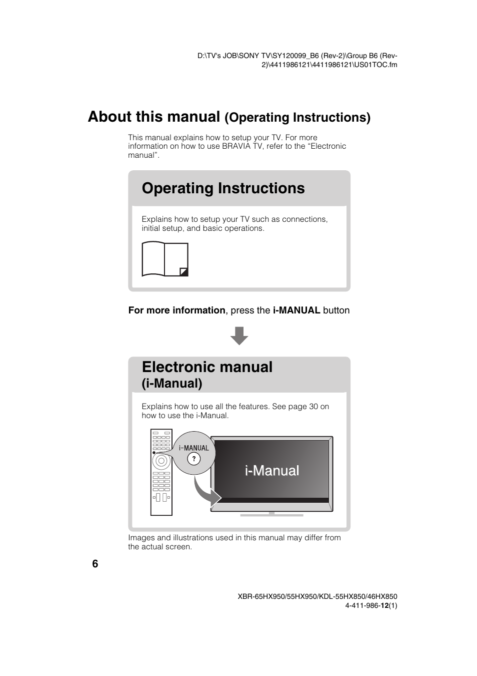About this manual, Operating instructions electronic manual, Operating instructions) | I-manual) | Sony XBR-55HX950 User Manual | Page 6 / 40
