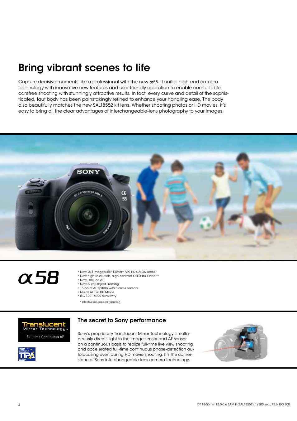 Bring vibrant scenes to life | Sony SLT-A58 User Manual | Page 2 / 16