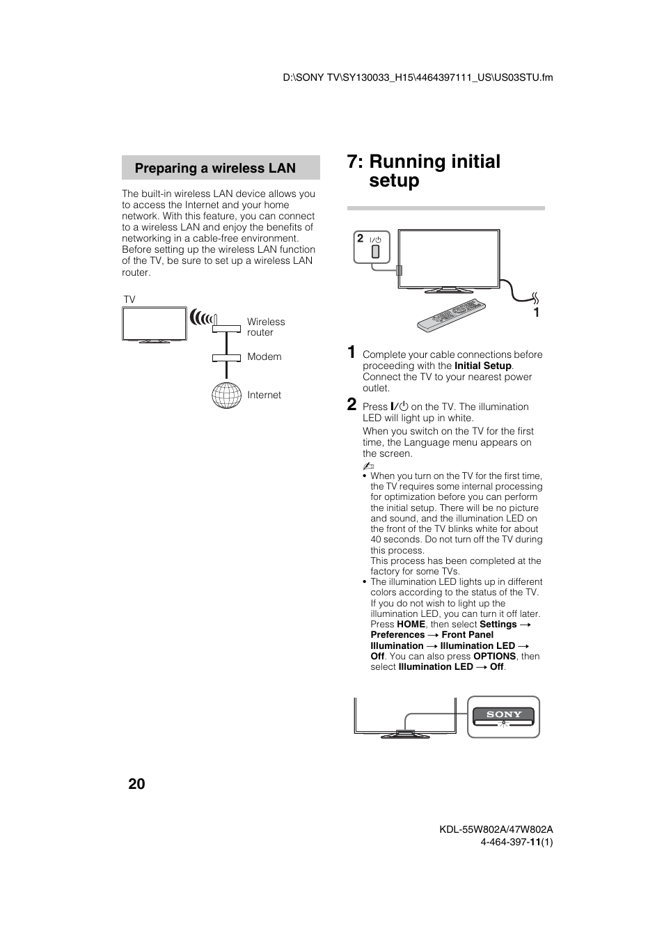 Running initial setup | Sony KDL-47W802A User Manual | Page 20 / 36