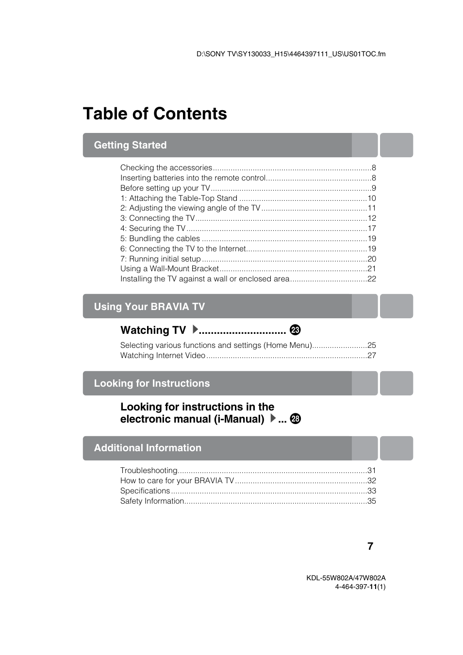 Sony KDL-47W802A User Manual | Page 7 / 36