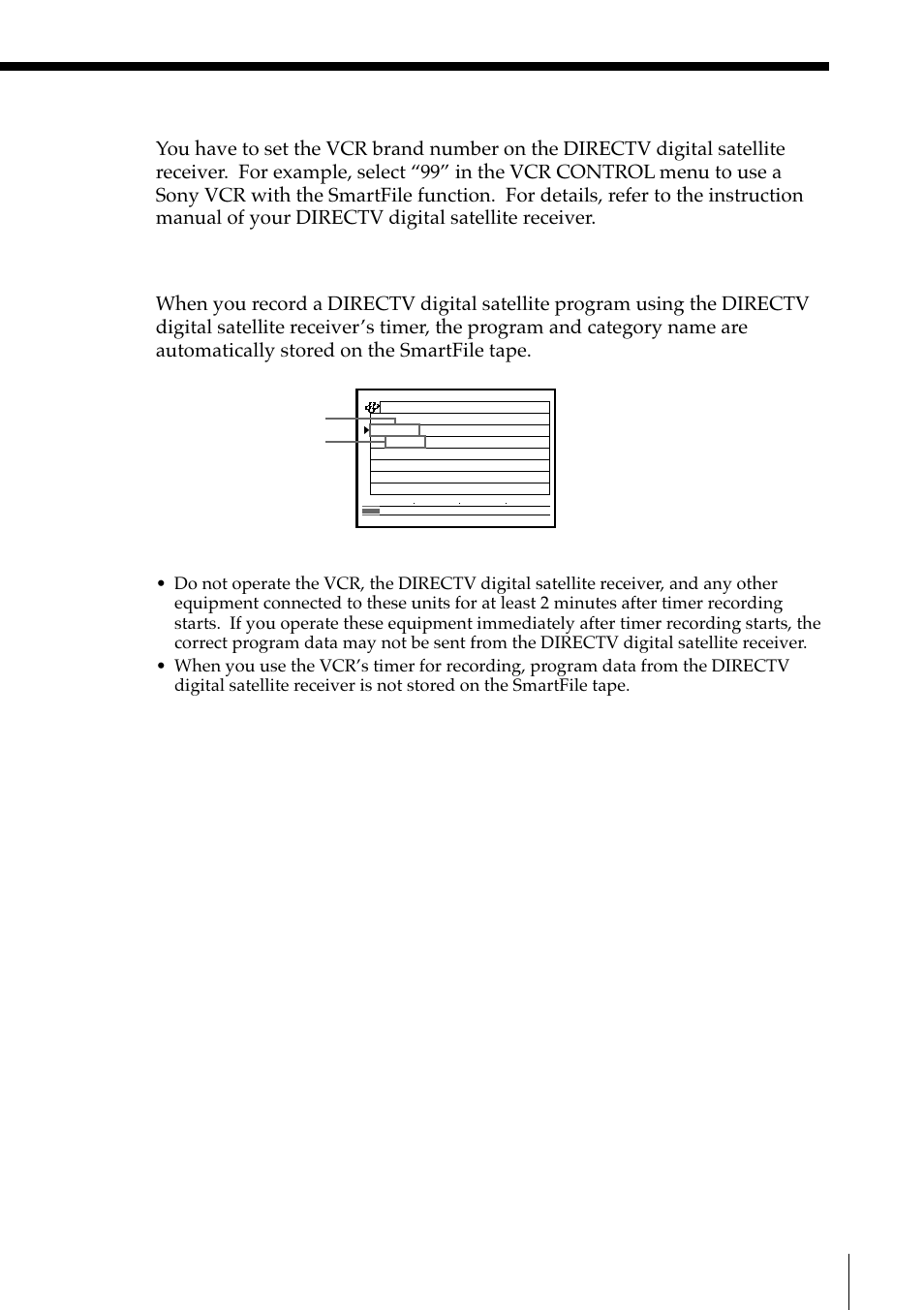 Setting up the directv digital satellite receiver, Storing program data on the smartfile tape, Smartfile function | Sony SLV-M11HF User Manual | Page 65 / 76
