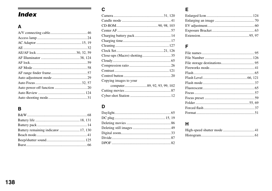 Index | Sony DSC-T33 User Manual | Page 138 / 144
