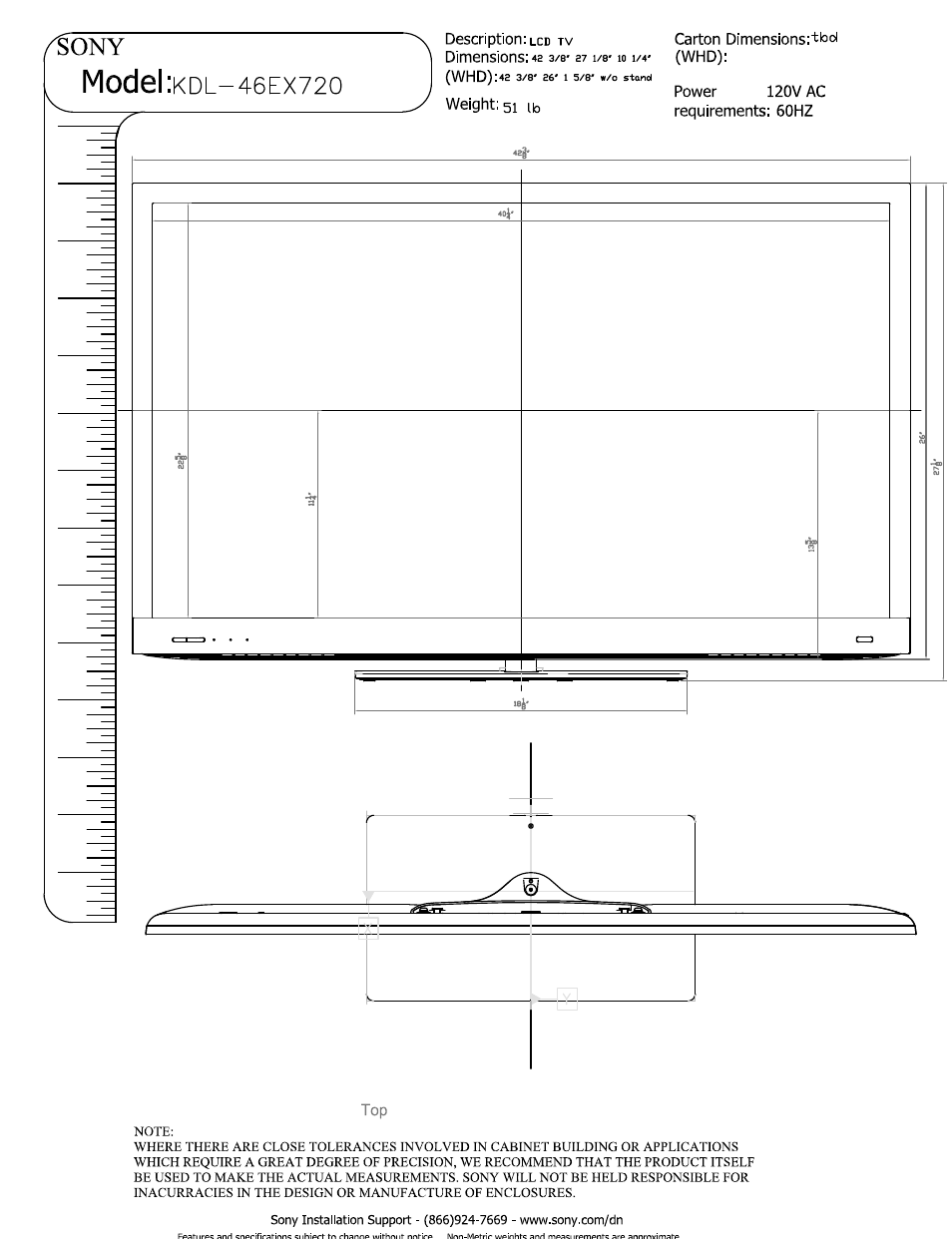 Sony KDL-46EX720 User Manual | 3 pages