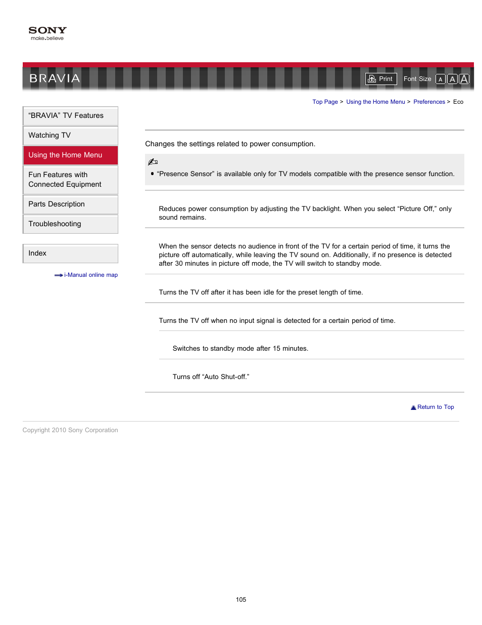 Eco settings, Power saving | Sony KDL-55HX701 User Manual | Page 109 / 141
