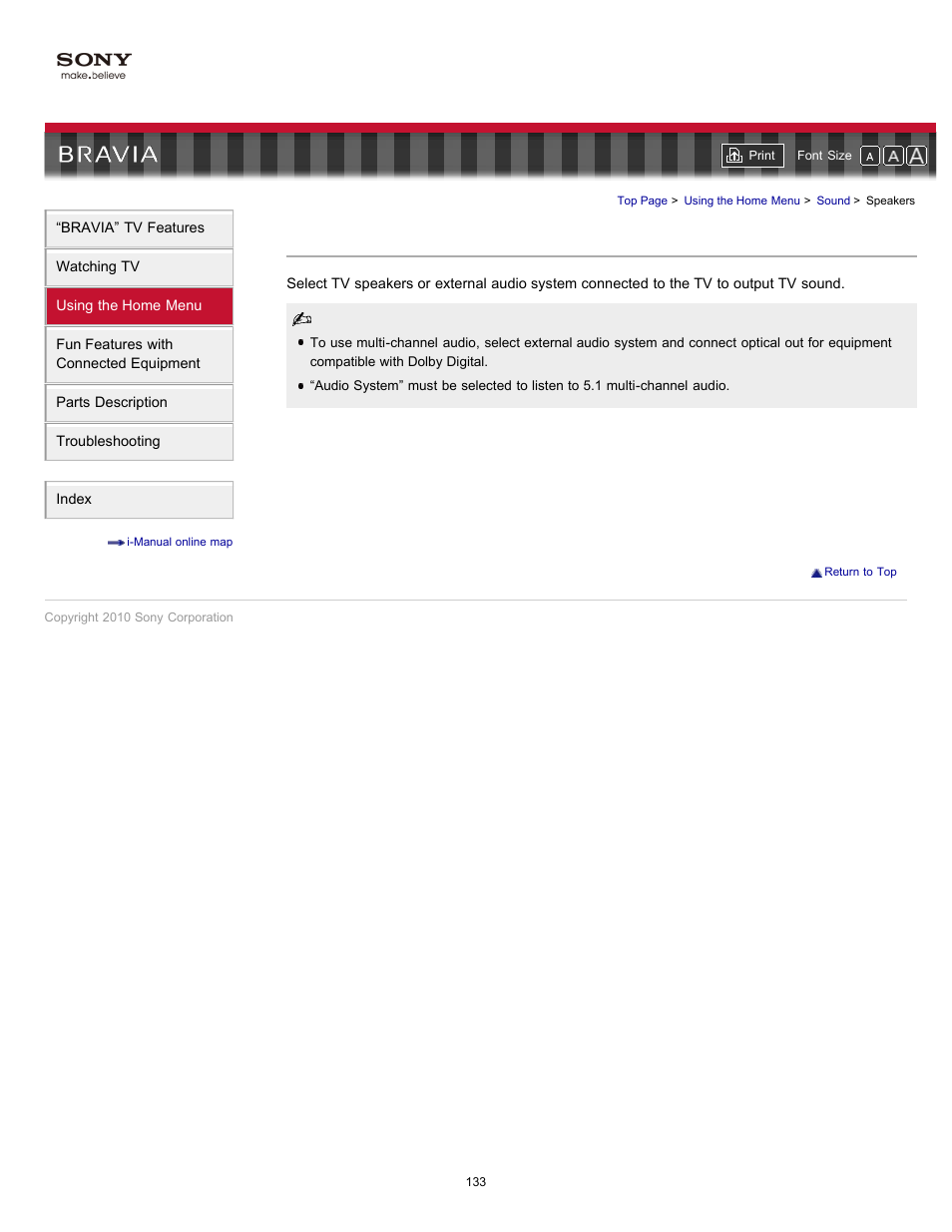 Speakers, Speaker settings | Sony KDL-55HX701 User Manual | Page 137 / 141