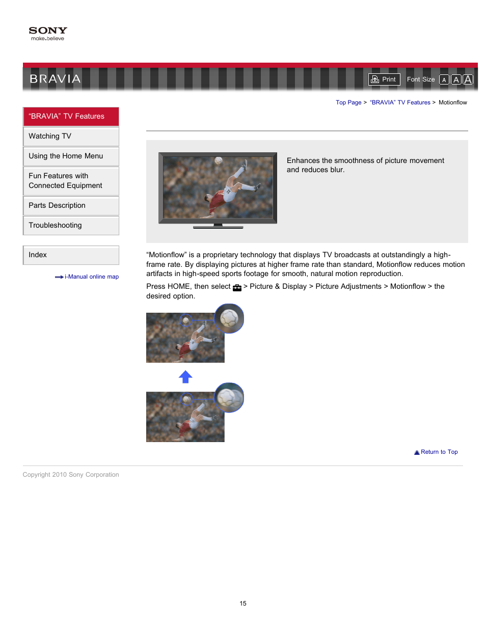 Motionflow, Artifacts reduction, High-frame rate | Sony KDL-55HX701 User Manual | Page 19 / 141