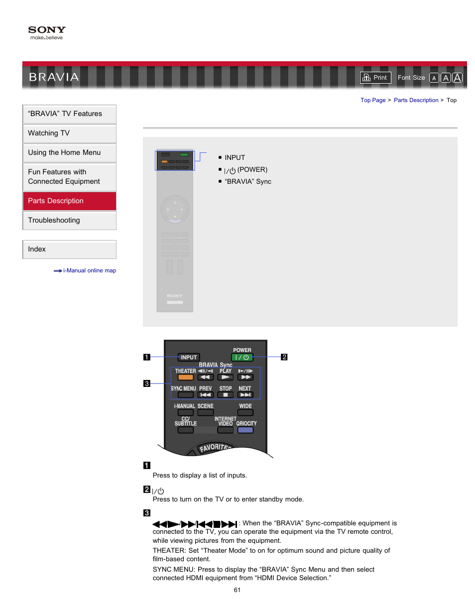 Remote control buttons (top part) | Sony KDL-55HX701 User Manual | Page 65 / 141