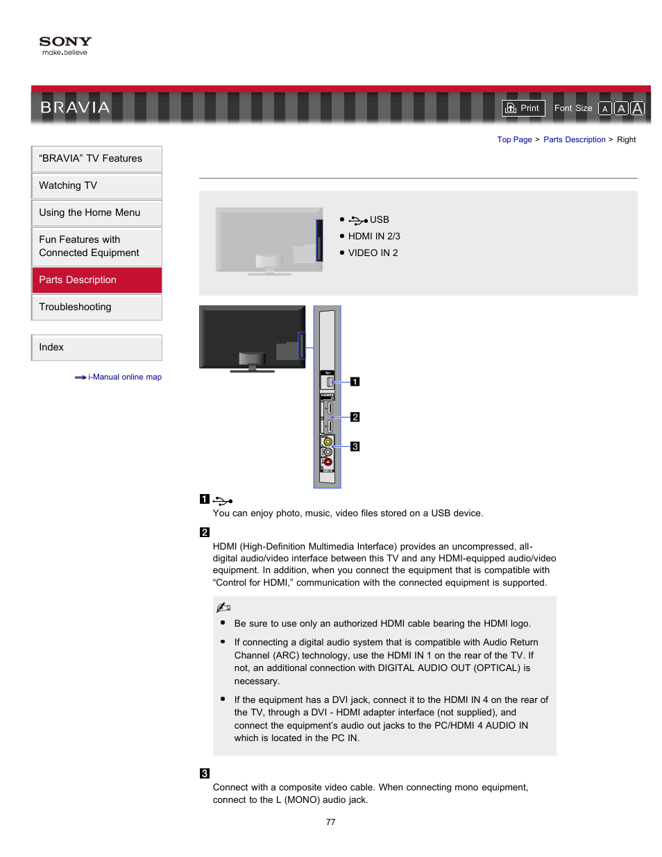 Right, Terminals (right) | Sony KDL-55HX701 User Manual | Page 81 / 141