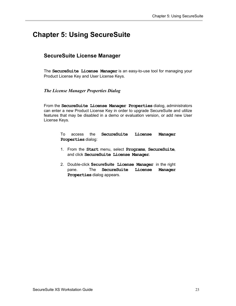 Chapter 5: using securesuite, Securesuite license manager | Sony FIU-900 User Manual | Page 22 / 118