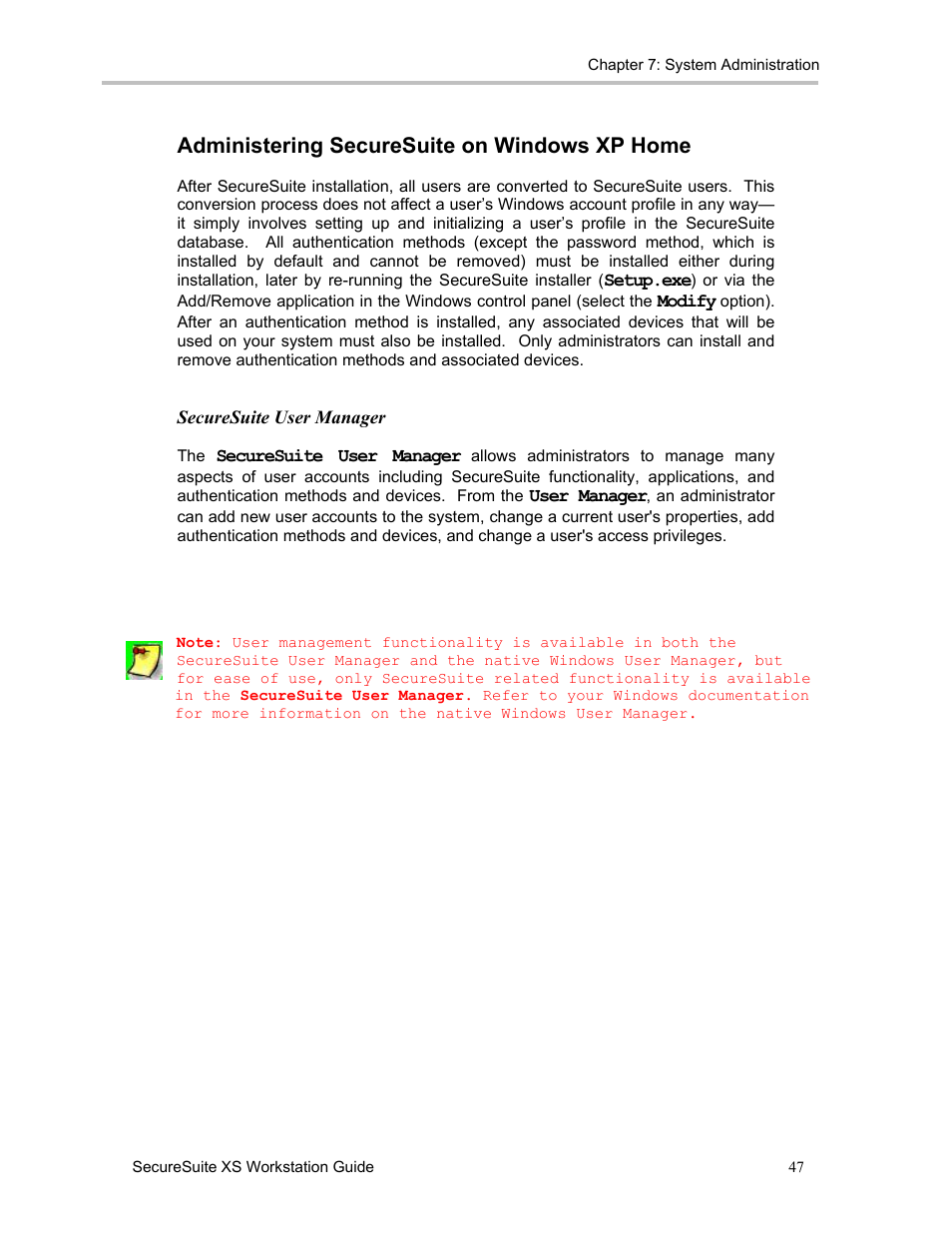 Administering securesuite on windows xp home | Sony FIU-900 User Manual | Page 46 / 118