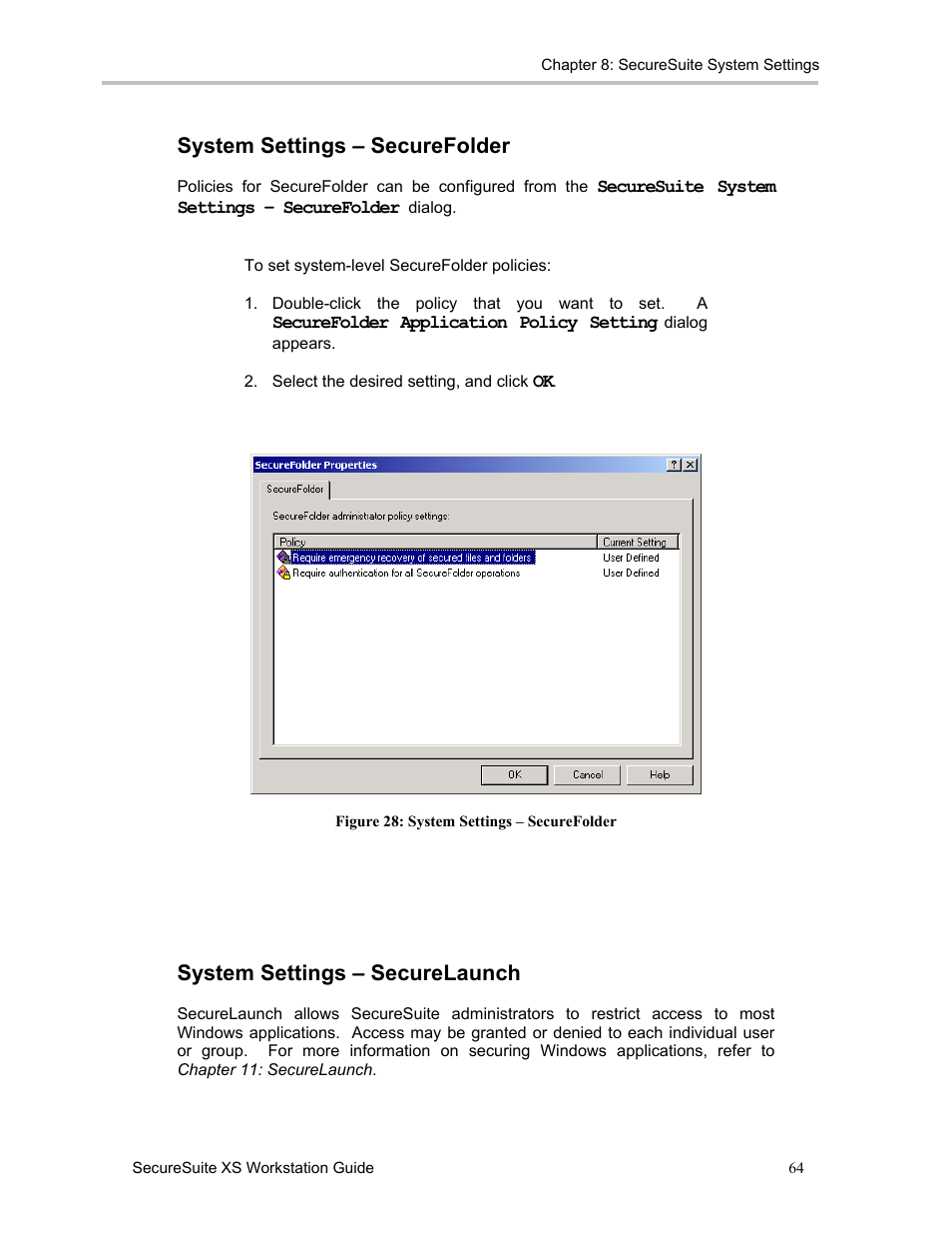 System settings – securefolder, System settings – securelaunch | Sony FIU-900 User Manual | Page 63 / 118