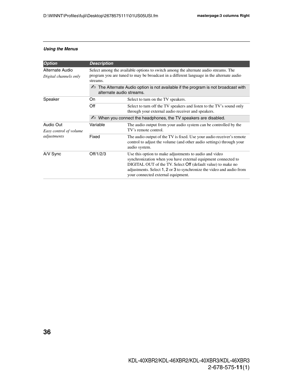 Sony KDL-40XBR3 User Manual | Page 36 / 56