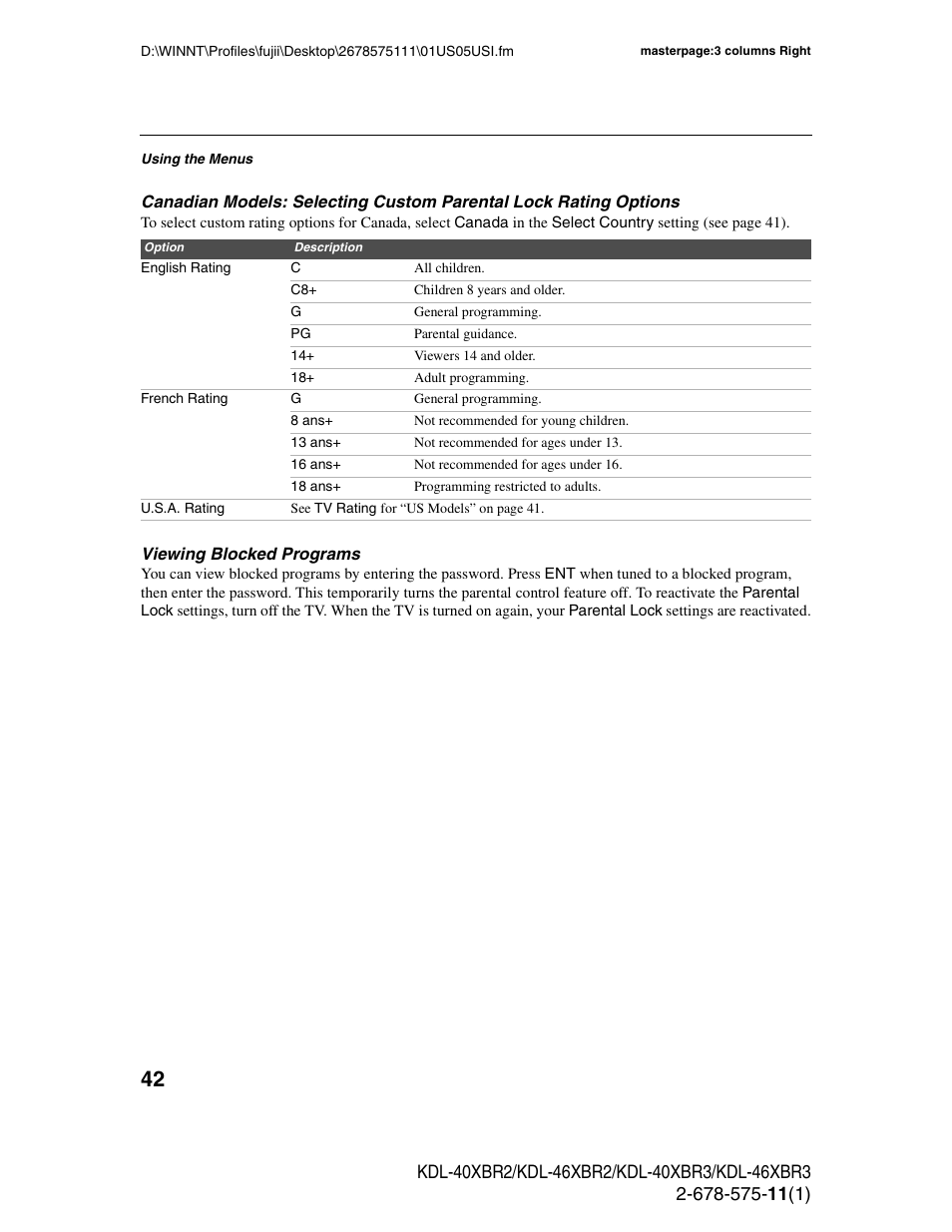 Sony KDL-40XBR3 User Manual | Page 42 / 56