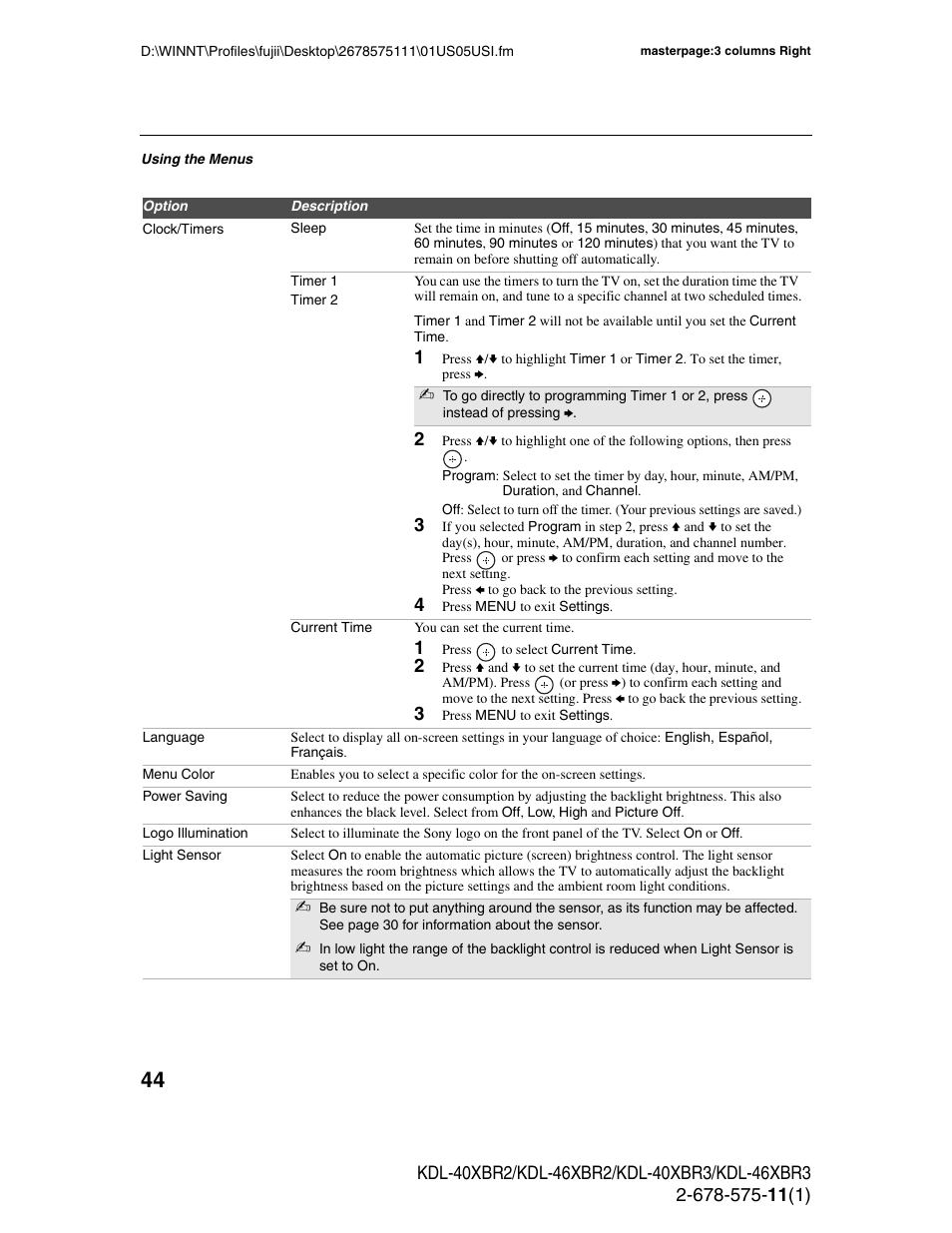 Sony KDL-40XBR3 User Manual | Page 44 / 56