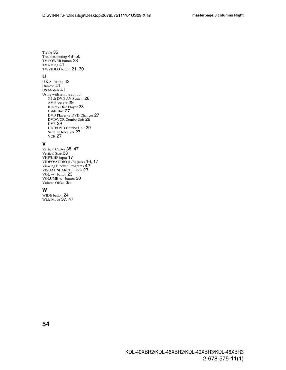 Sony KDL-40XBR3 User Manual | Page 54 / 56
