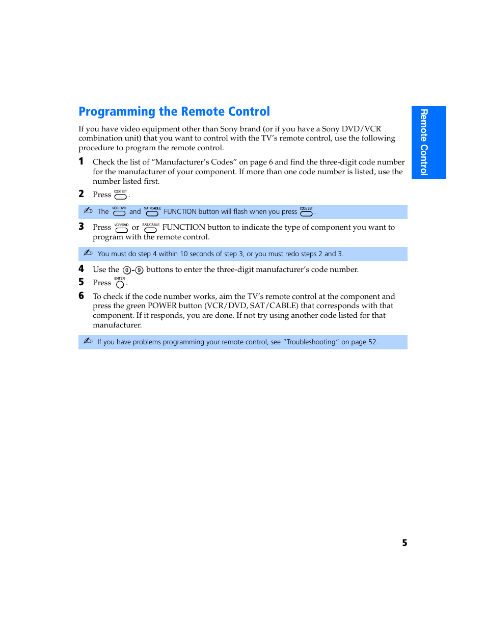 Programming the remote control | Sony KV-32FS320 User Manual | Page 12 / 70